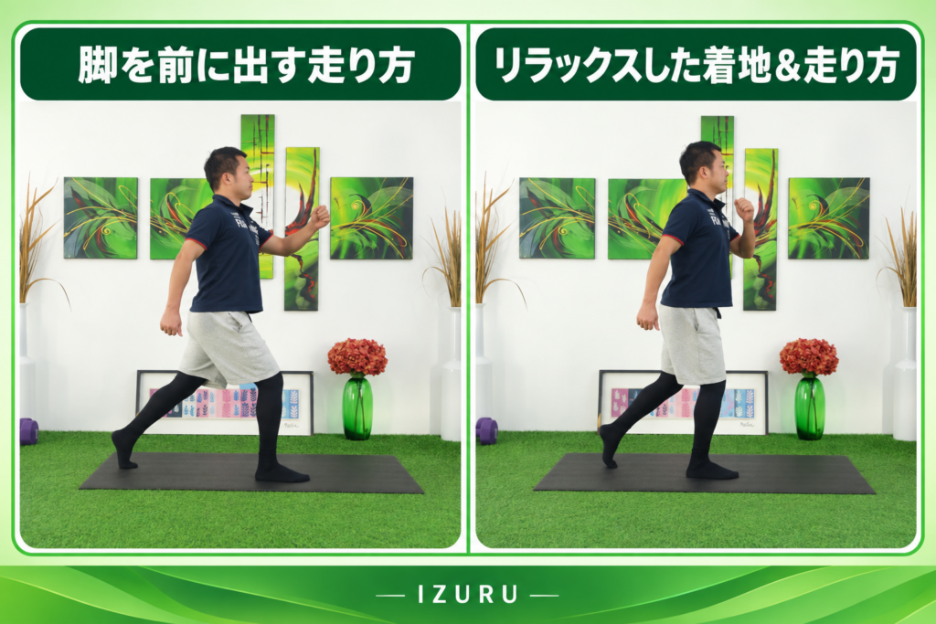 脚を前に出す走り方＆リラックスした脚の着地